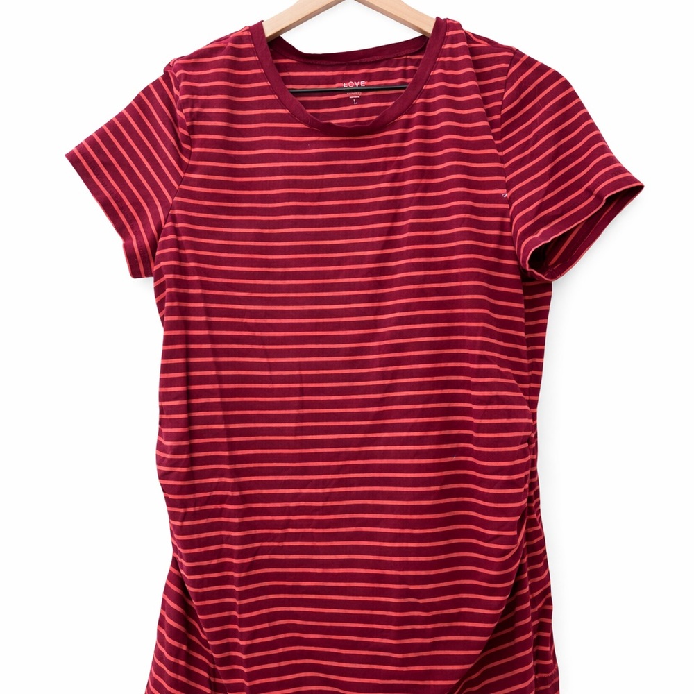 LOVE Maternity Red & Coral Striped Tee